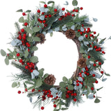 DIYFLORU 20 Inches Christmas Wreath Winter Wreaths Artificial Christmas Wreaths for Front Door Christmas Berry Wreath with Pine Needles Pine Cones Red Berries for Home Window Porch Winter Decorations DIYFLORU