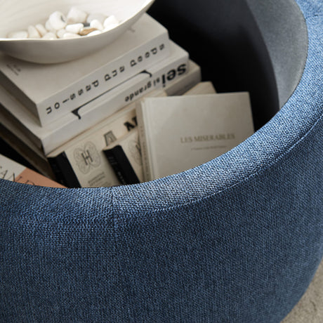 YICORPS Modern Round Storage Ottoman with Wooden Top,Handmade Luxury Pleated Circle Fabric Storage Ottoman Coffee Table,End Table & Footstool for Living Room（Navy Blue） YICORPS
