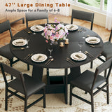 HUAHUU Round Dining Table Set for 6, 7-Piece Kitchen Table and Chairs for 6, 47'' Round Dining Room Table Set with 6 Chairs, Space Saving Dining Table with Wood Base for Kitchen, Living Room, Black HUAHUU