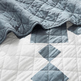 WDCOZY 100% Cotton Quilt Queen Size, Lightweight Reversible Gingham Patchwork Bedding Set with 2 Pillow Shams, Blue Block Pattern Farmhouse Bedspread Shabby Chic Coverlet Thin Comforter All Seasons WDCOZY