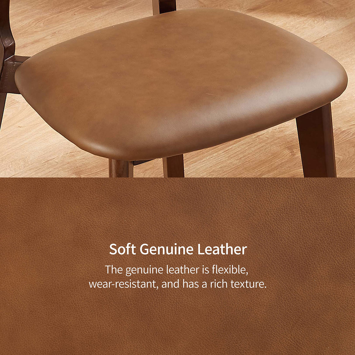 Art Leon Ash Wood Rattan Dining Chairs Set of 2, Genuine Leather Kitchen Chairs, Mid Century Modern Dining Room Chairs with Rattan Back, Armless Side Chairs with Walnut Wood Frame, Brown Art Leon