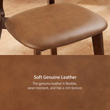 Art Leon Ash Wood Rattan Dining Chairs Set of 2, Genuine Leather Kitchen Chairs, Mid Century Modern Dining Room Chairs with Rattan Back, Armless Side Chairs with Walnut Wood Frame, Brown Art Leon