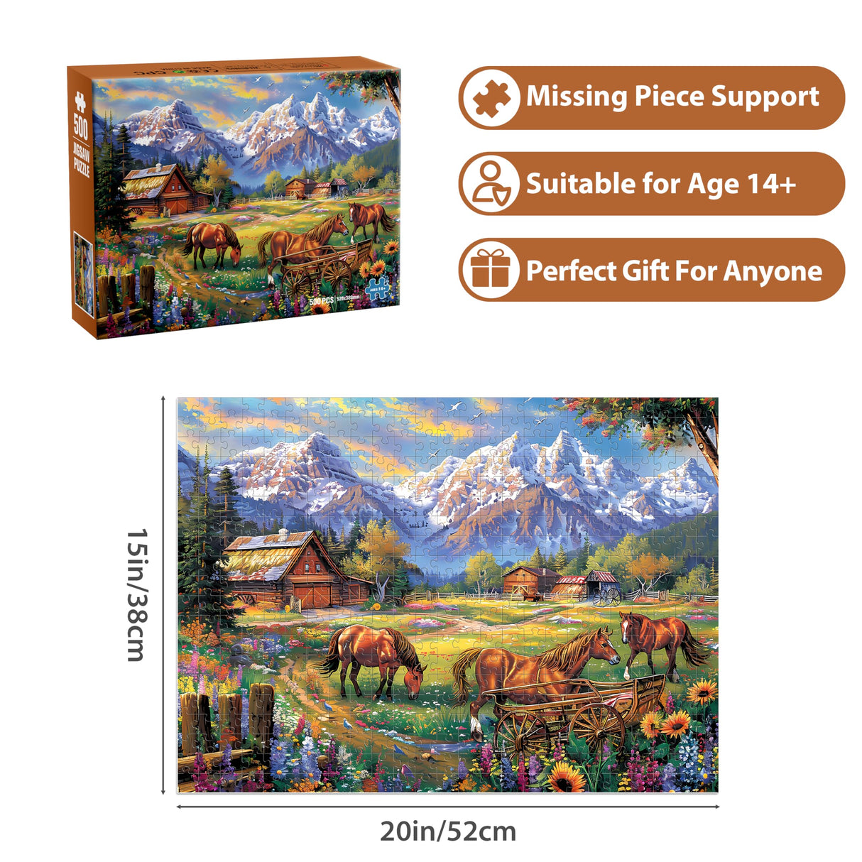 500 Piece Puzzles for Adults, Jigsaw Puzzles 500 Pieces, Flowers Mountain Puzzles 500 Pieces for Adults, Horse Jigsaw Puzzles, Funny Challenging Puzzles, Great Gift for Family Friends, 21 x 15 in Jeacirio