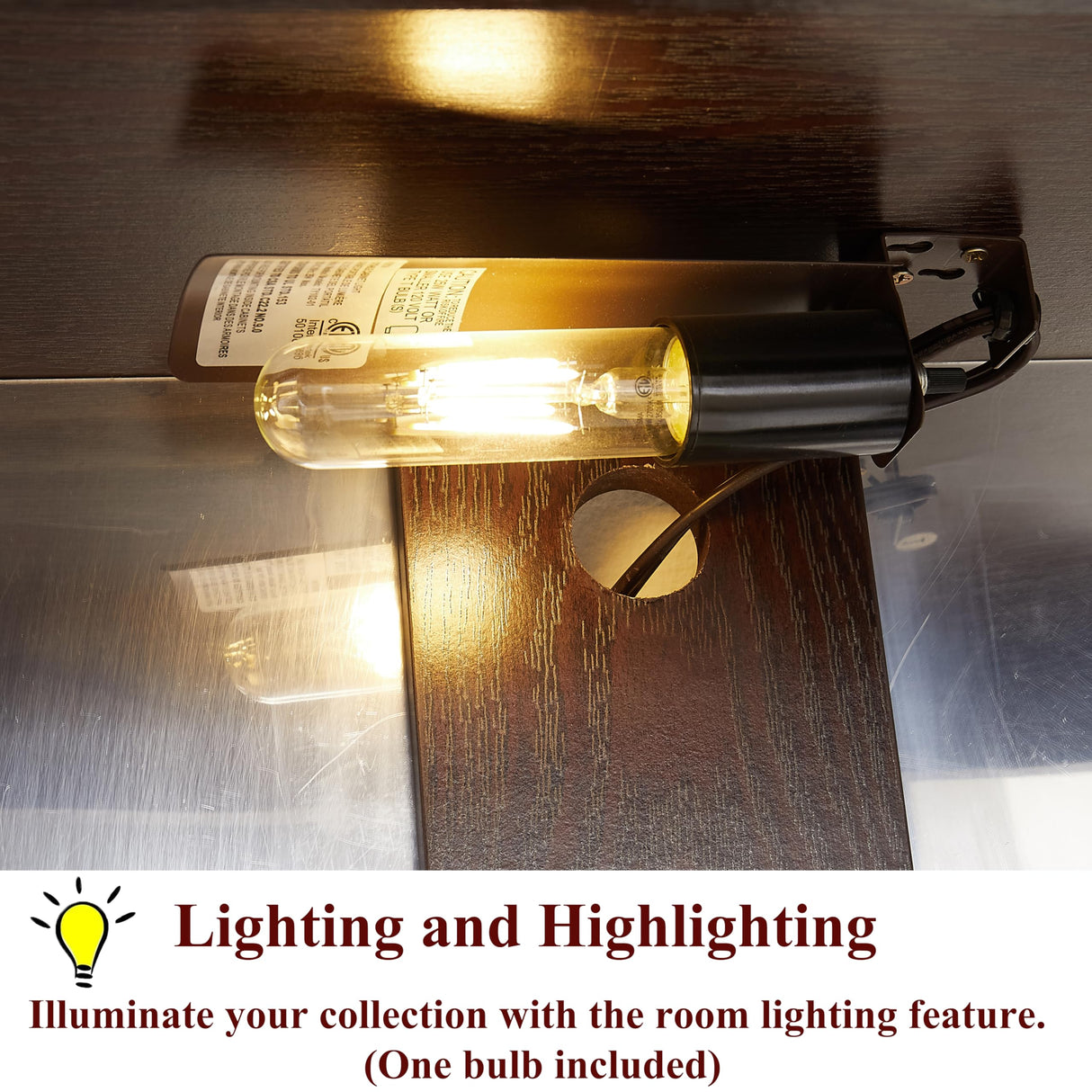 lunhung 3-Tier Lighted Glass Display Curio Cabinet with 2 Tempered Glass Doors,Curio Case with Mirrored Back Panel & Adjustable Shelves,Wine Artwork Display Cabinet for Living Room,Kitchen(Cherry) lunhung