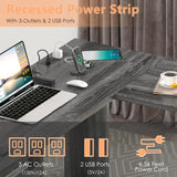 MU L Shaped Desk with File Drawer, 60 Inch Corner Desk with Storage Drawers & Cabinet, Large Home Office Desk with Power Outlets, Wood Executive Office Desk, Grey MU