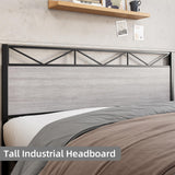 Senfot Heavy-Duty Queen Bed Frame with Rustic Grey Wood Headboard and Footboard Senfot