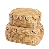 LUSYDECO Set of 2 Hand Round Wicker Storage Baskets with Lid, Rattan Basket Decorative Boxes, Woven Storage Box Hyacinth Basket with Lids, Scalloped Edge Wicker Basket with Lid LUSYDECO