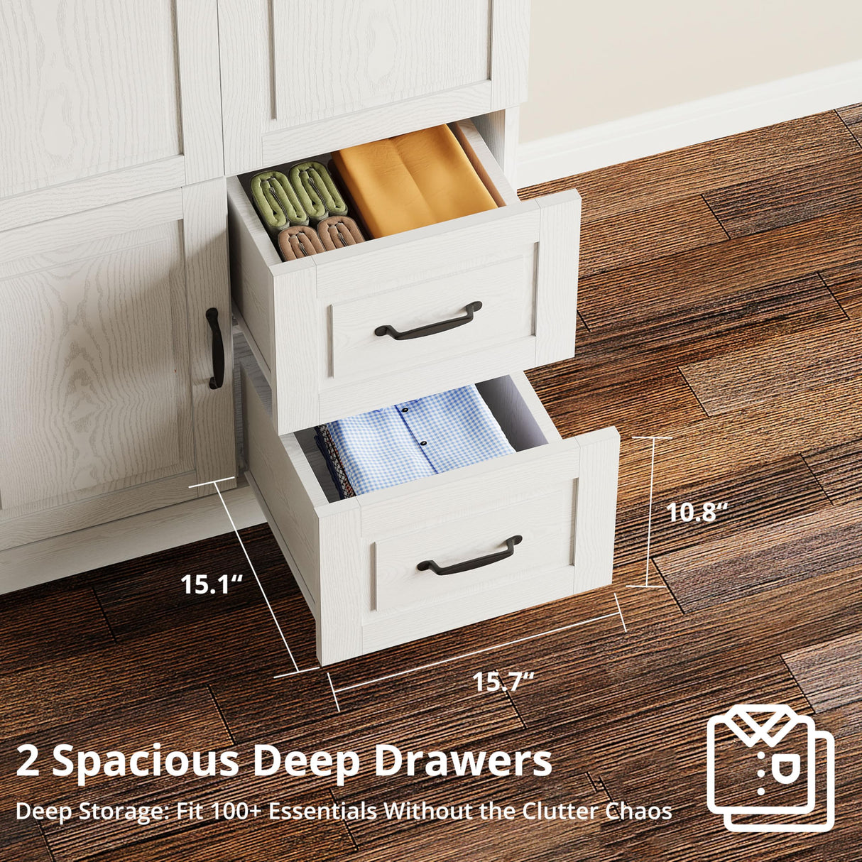 ModernMate Armoire Wardrobe Closet, 71 Inches Tall Wooden Modern Bedroom Armoires with 3 Doors and 2 Drawers, Freestanding Wardrobe Combination Clothing Cabinet with Hanging Rod, White ModernMate