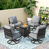 PHI VILLA 5 Piece Patio Furniture Set with 28" Firepit Table, 4 Outdoor 5.75" Cushioned Metal Frame Swivel Sofa Chairs & 28" Gas Firepit Table, Outside Furniture Set for Lawn Garden(Grey) PHI VILLA