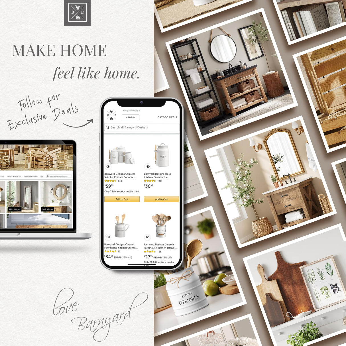 Barnyard Designs Canister Sets for Kitchen Counter, Farmhouse Canisters Sets for the Kitchen Countertop, Coffee Tea Sugar Flour Metal Containers with Lid (White) Barnyard Designs