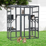COZIWOW 70Inches Large Spacious Wooden Outdoor Cat Catio with Perches and Condos, Cat Cage Enclosure Indoor Kitty Window Kennel with Waterproof Roof, 7 Platforms & 2 Resting Box, UV Resistant (Grey) COZIWOW