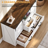 DWVO Farmhouse Buffet Cabinet with Storage, 47.2" Sideboard Cabinet with Sliding Barn Doors & 4 Drawers, Rustic Storage Cabinet for Kitchen, Living Room, Coffee Bar, White DWVO