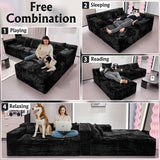 Boneless Modular Sectional Sofa, Cloud Couch with Right Facing Chaise, Oversized Deep Seat, L-Shaped, Soft Corduroy Fabric, Sectional Couch for Living Room -Black NMXUXMN