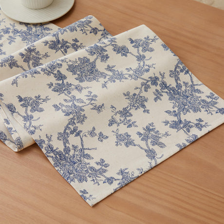 YZJZEDS 100% Cotton French Pastoral Table Runners, 13x72 Inch Blue Farmhouse Table Runners 72 Inches Long, Vintage Flowers Print Home Decors YZJZEDS