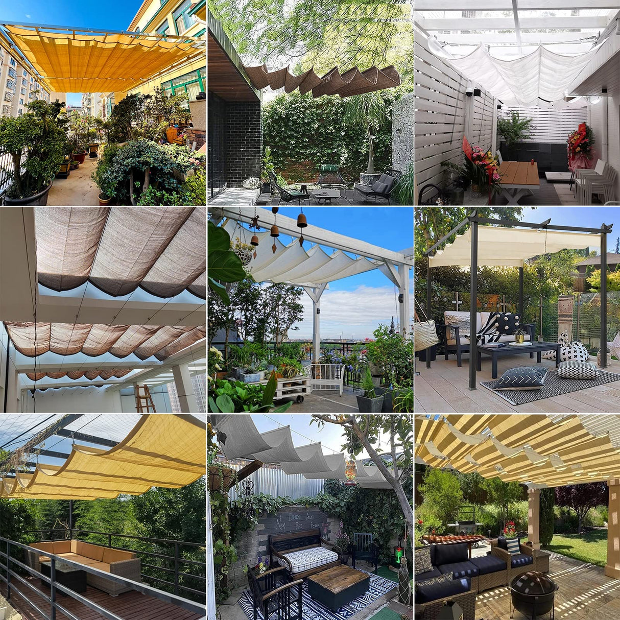 LXBAMKEA Retractable Wave Shade Sails, Telescopic Canopy Pergola Cover with Mounting Kit, Sun Protection Anti-UV Roof Awning, Outdoor Garden Patio Backyard Decoration Top Cover LXBAMKEA