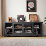 LINSY HOME Farmhouse TV Stand for 65 Inch TV, Wood Entertainment Center with Glass Door Storage Cabinet & Adjustable Shelves, Sturdy TV Console Table for Living Room Bedroom, Black LINSY HOME