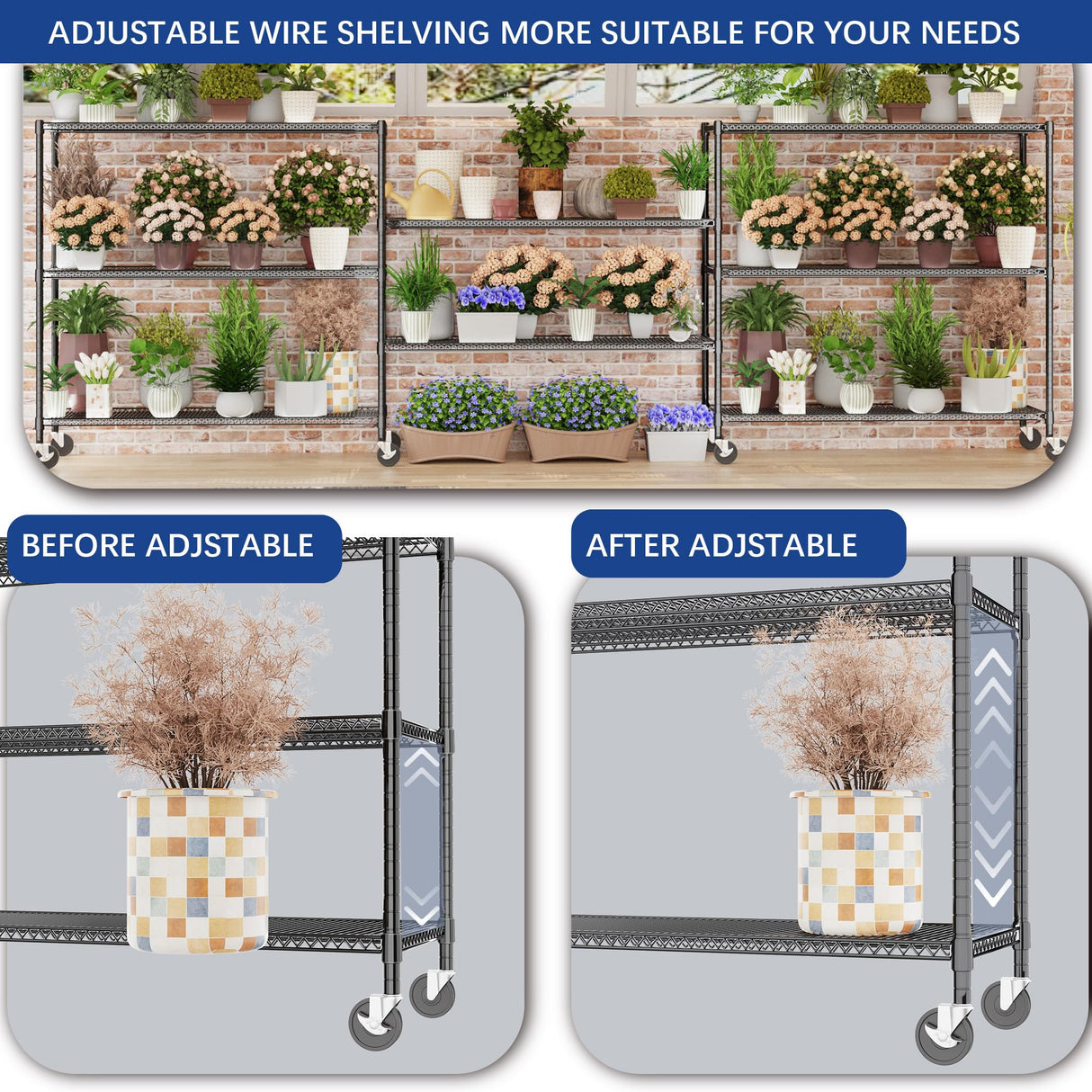 Heavy Duty Shelving, 76.2" H Garage Shelving Unit with Wheels, 4-Tier Garage Storage Shelves Metal Shelves Rack, Adjustable Industrial Shelving for Warehouse Storage, 60" W x 24" D x 76.2" H, Black GIOTORENT