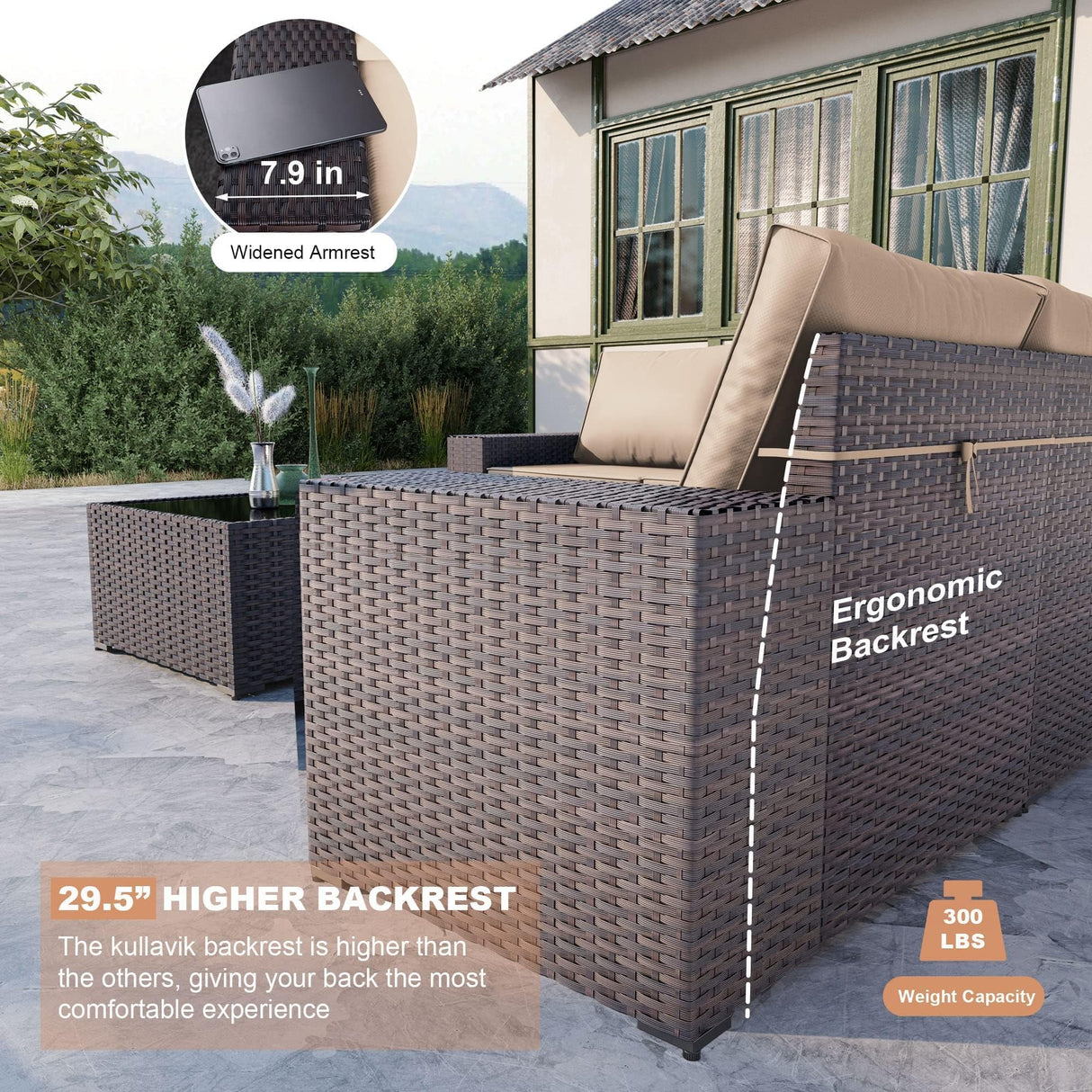 Kullavik 12 Pieces Outdoor Patio Furniture Set PE Wicker Rattan Sectional Sofa Patio Conversation Sets,Sand Kullavik