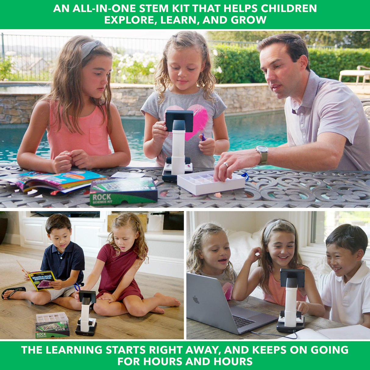 AmScope IQCREW Kid's Premium Portable LCD Color Digital Microscope with Rock and Mineral Collecting Look and Learn Activity Kit AmScope