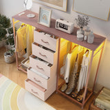 Espelism Dresser for Bedroom with Clothes Rack 5 Drawer Dresser with Charging Station LED Lights White Chest of Drawers Flexible Shelf and Open Storage Space for Bedroom Living Room (Pink) Espelism