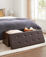 SONGMICS 43 Inches Folding Storage Ottoman Bench, Storage Chest, Footrest, Coffee Table, Padded Seat, Faux Leather, Holds up to 660 lb, Brown ULSF703, L(15 x 43 x 15 Inches) SONGMICS