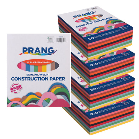 Prang (Formerly Art Street) Construction Paper, 10 Assorted Colors, Standard Weight, 9" x 12", 500 Sheets, 4 Count Prang