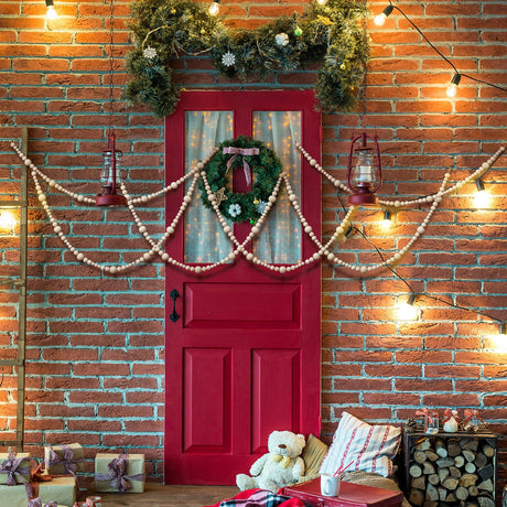 27feet Christmas Wooden Beads Wood Garland for Christmas Tree Bobo Christmas Holiday Decoration Boho Wall Hanging Farmhouse Home Decor Rustic(Wood Color) Syhood