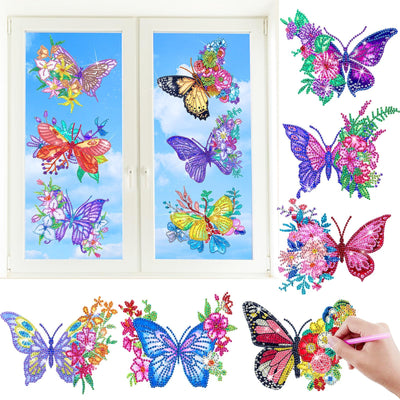 Qilery 12 Pcs Large Butterfly Diamond Painting Giant Butterfly Stained Glass Window Clings Painting Kits Stained Glass Diamond Painting Kit DIY Art Accessories for Adult Home Decor