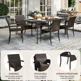 Yaheetech Set of 2 Stackable Outdoor Rattan Dining Chairs, All-Weather Armchair w/Armrests, Steel Frame for Garden, Patio, Deck, Yard, Poolside, Brown Yaheetech