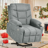 YITAHOME Electric Power Lift Recliner Chair for Elderly, Fabric Recliner Chair with Massage and Heat, Spacious Seat, USB Ports, Cup Holders, Side Pockets, Remote Control (Grey) YITAHOME