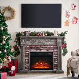 43" Electric Fireplace with Mantel, Electric Fireplace Heater, TV Stand w/Freestanding Electric Fireplace, Stacked Stone Surround, Remote Control, Adjustable Flame Level for Living Room-Light Grey Aitjunz