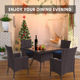 Trumbeak 15 Piece Outdoor Dining Set,Rattan Patio Conversation Set of 12 Chairs,Patio Dining Table and Chairs w/Cushions,Square Glass Tabletop,Umbrella Cutout for Patio,NavyBlue Trumbeak