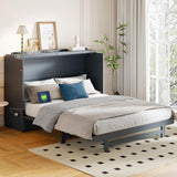 Tdewlye Queen Size Murphy Bed Wall Bed with Built-in USB Charging Ports & Drawer,Mobile Cabinet Murphy Chest Bed Wooden Space-Saving Folding Murphy Bed for Bedroom Guest Room (Gray-@LI) Tdewlye