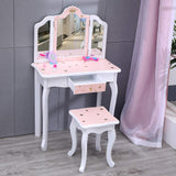 Nromant Kids Vanity Table and Chair Set, Girls Vanity Set with Stool, Tri-Folding Mirror, Makeup Dressing Princess Table with Drawer for Little Girls Nromant