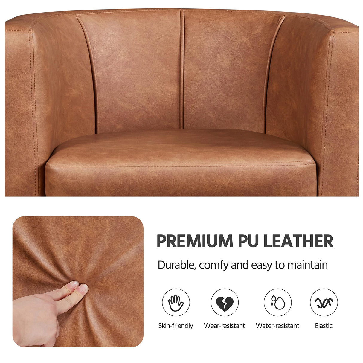 Yaheetech Accent Chair, PU Leather, Modern and Comfortable Armchairs, Upholstered Barrel Sofa Chair for Living Room Bedroom Waiting Room, Brown Yaheetech