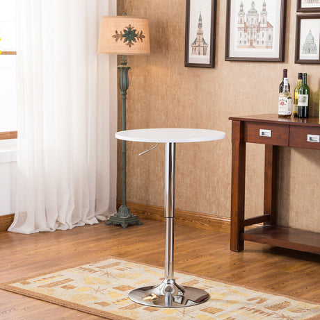 Roundhill Furniture Adjustable Height Wood and Chrome Metal Bar Table, White Roundhill Furniture