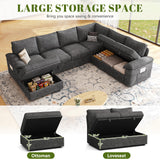 SUAWY 108 Inch Sectional Sleeper Sofa with Pull Out Bed,U Shaped 7 Seat Modular Sectional Sofa with Storage,Sectional Couches for Living Room,Cloud Modular Couch,Removable Sofa Cover,Dark Grey SUAWY