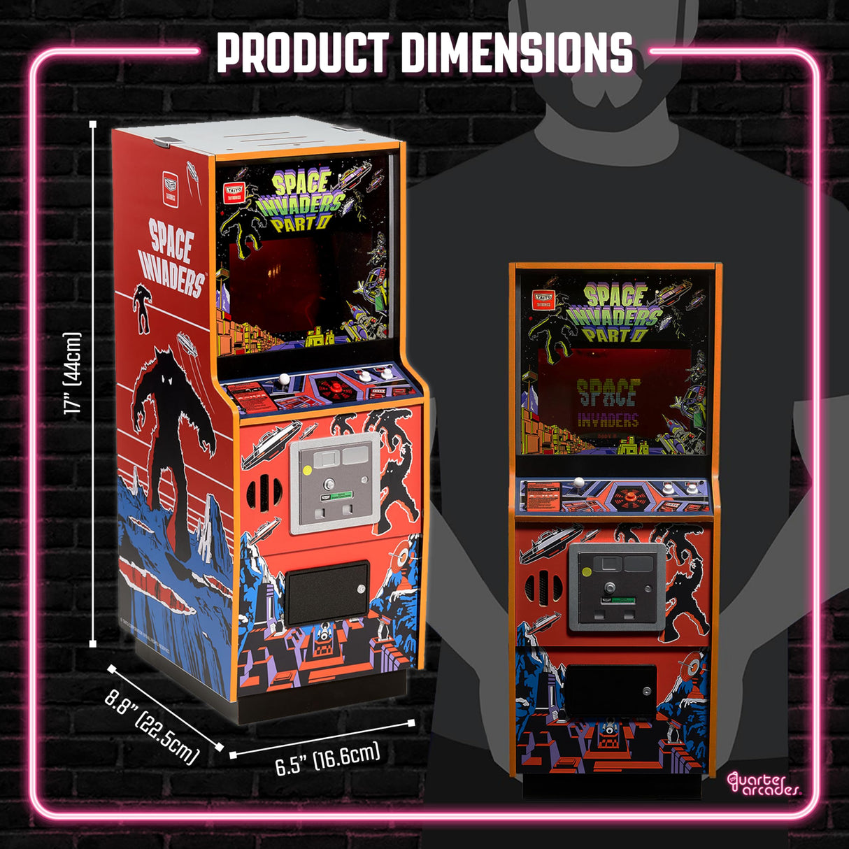 Numskull Quarter Arcades Space Invaders II Collector's Edition Mini Arcade - 1/4 Scale Authentic Wooden Replica, Original ROM, Rechargeable Battery & 3W Speakers for Retro Enthusiasts quarter arcades