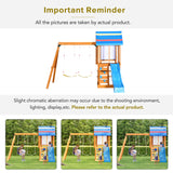 Playground Outdoor 3 in 1 Swing Sets with Slide, 2 Swings and Climber, Wood Outdoor Playset for Garden, Backyard and Playground (Blue) Flieks