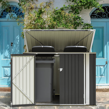 Greesum 5.8x3.3 FT Outdoor Storage Shed Metal Garbage Shed with Lid Chain Hydraulic Gas Rod for Lawn Tools, Bikes, Toys,Garbage Bin,Black Greesum