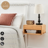 Bamboo Floating Nightstand with Drawer & Open Shelf - Fully Assembled Wall Mounted Bedside Table with Modern Design for Bedroom and Small Spaces - FSC Certified Bamboo Side Table Loom Interiors