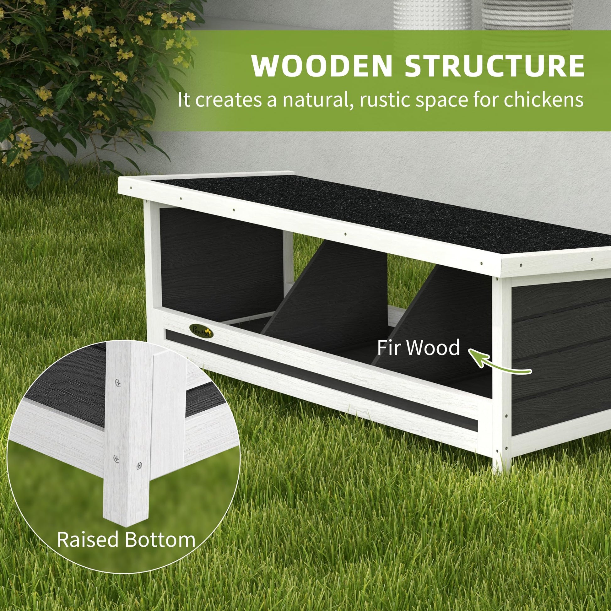 PawHut Wood Chicken Nesting Box, 3 Hole Chicken Boxes for Laying Eggs, Chicken Coop Nesting Box with Asphalt Roof for Indoor or Outdoor, Fits Up to 3 Hens, Gray - WoodArtSupply