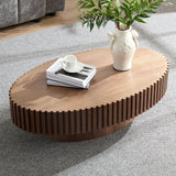 Kevinplus Walnut Oval Coffee Table - Modern Wood Coffee Table for Living Room, Contemporary Circle Fluted Drum Design, Easy Assembly (43.7'' x 24.8'' x 13.38'') kevinplus