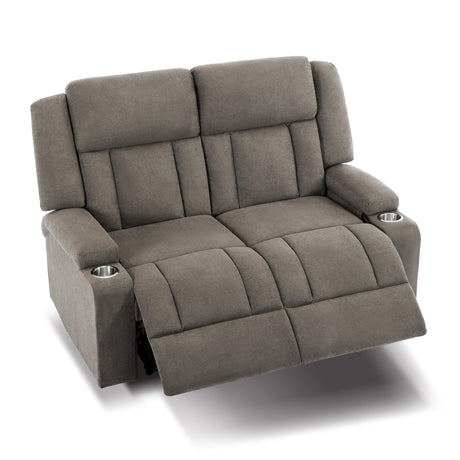 AIWOEN Recliner Loveseat Sofa with Cup Holders, 2-Seater Fabric Reclining Couch, Manual Recliner Wall Hugger for Living Room, Small Spaces, Home Theater (Light Brown) AIWOEN