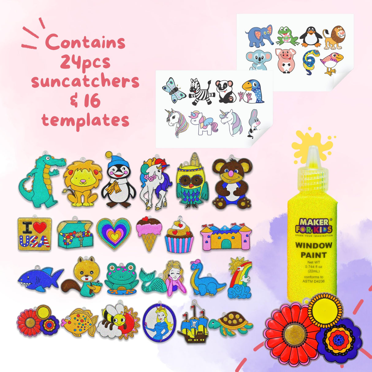 Create Your Own Suncatchers for Window Hanging – 24-Pack Window Glitter Art Suncatcher Kit with 12 Colors – Arts and Crafts for Kids KOKO AROMA