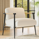 GarveeHome Comfy Chair, Modern Accent Chair with Metal Frame, Cozy Reading Chair with Soft Cushion & Wood Armrest for Bedroom, Living Room, White GarveeHome