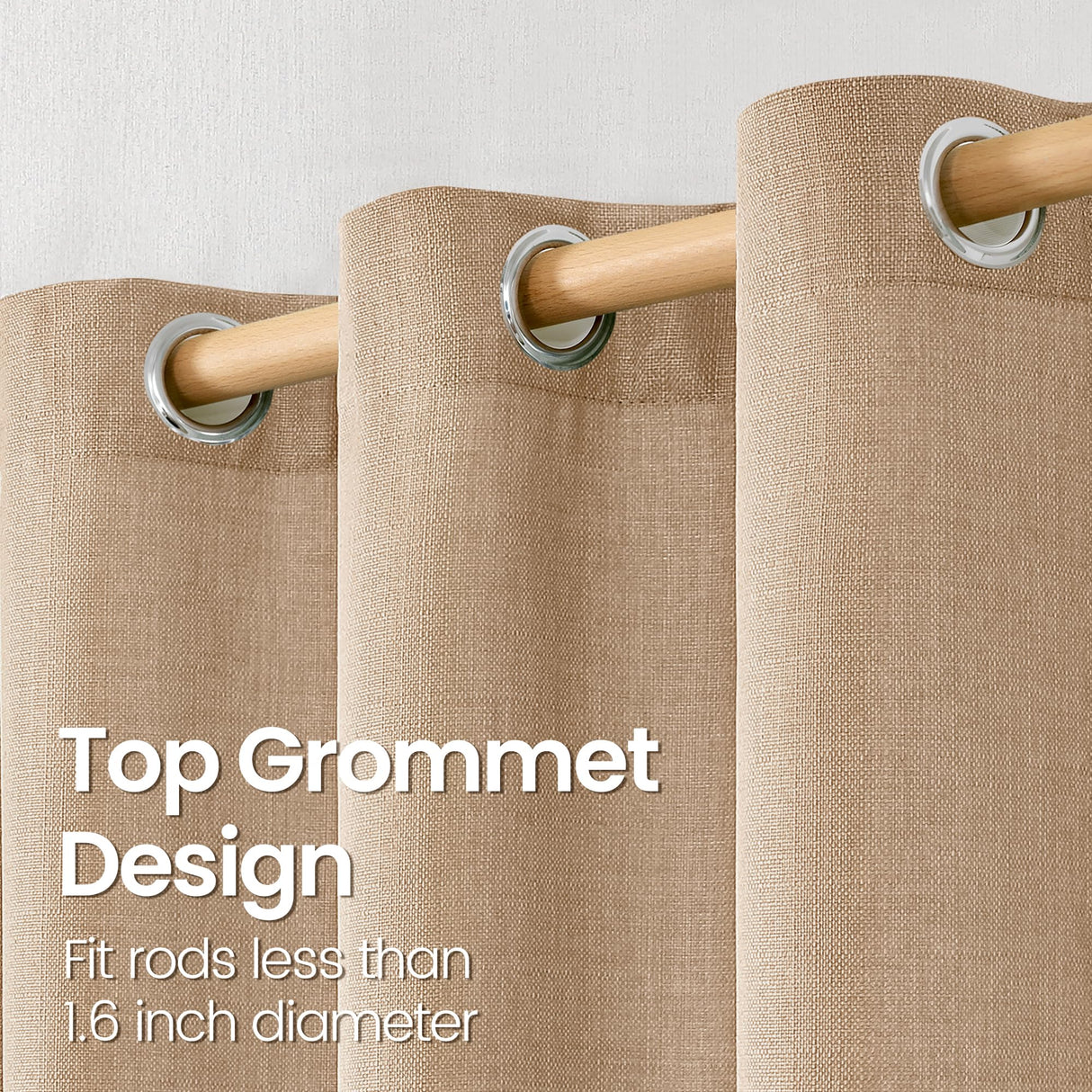 BGment Tan Curtains 84 Inch for Living Room - Light Filtering Faux Linen Look with Burlap Texture, Rustic Farmhouse Window Panels (Set of 2, 52" Wide) BGment