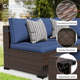 Amopatio 8 Piece Outdoor Patio Furniture Set with 44” Fire Pit Table Rattan Conversation Sectional Sets, Patio Couch with Tempered Glass Tea Table, Thickened Navy Cushions for Porch Backyard Lounge Amopatio