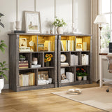 EnHomee 7 Cube Bookshelf Cubby Storage Organizer with LED Lights and Charging Station, Wood Shelf Display Cabinet for Bedroom, Living Room, Office Black Oak EnHomee