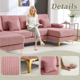 ZEIINPA U Shaped Sectional Sofa Couch for Living Room, 4 Seat Modern Corduroy Sofa with Double Chaise, USB and Lights, 104 inches(Pink Corduroy) ZEIINPA